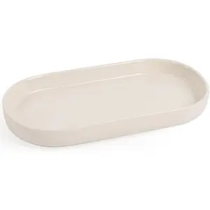 7" Ceramic Bathroom Vanity Tray - Bathroom Organizer Countertop Tray for Perfume, Jewelry, Candles, Small Kitchen Counter Soap Tray, Decorative for Bathroom Vanity and Toilet Tank, Beige