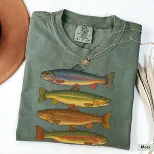 Comfort Colors Trout Fish Shirt, Vintage Fish Shirt, Retro Fish Shirt, Fishing Shirt, Fishermen, Rainbow Trout Fishing Shirt, Fishing Lover