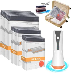 Vacuum Storage Bags for Travel with Rechargeable Air Pump - 16 Pack Vacuum Seal Bags for Clothing Space Saver, Compression Packing Bags for Suitcase Luggage, Blankets, Bedding, Seasonal Storage