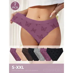 7pcs/Pack Women Low Waist Triangle Panties, Comfortable Breathable Printed Sexy Underwear