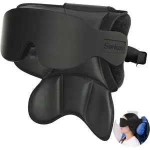 Travel Pillows for Airplanes, Airplane Pillow with 3D Sleep Eye Mask, 360 °   Head, Stop Bobblehead Plane Travel, Airplane Head Strap for Budget Airlines, Black