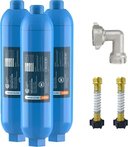 RV/Camper Water Filter, Inline Water Filter Effectively Reduces Bad Taste, Odors, Chlorine and Sediment for RVs and Marines, 3 Pack Filter with 2 Flexible Hose Protector