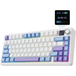 X Aula F75 MAX  Mechanical Keyboard with TFT Screen and Knob, Gasket Gaming Keyboard in 75% Layout, Hot Swappable, RGB Backlight, for PC//Linux (Blue&White&)