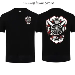 Fire Dept Ripped Effect T-Shirt, Firefighter Maltese Cross Graphic Tee, Fireman Pride Apparel Cotton Short Sleeve Gift for Men Top, Gift Father's Day