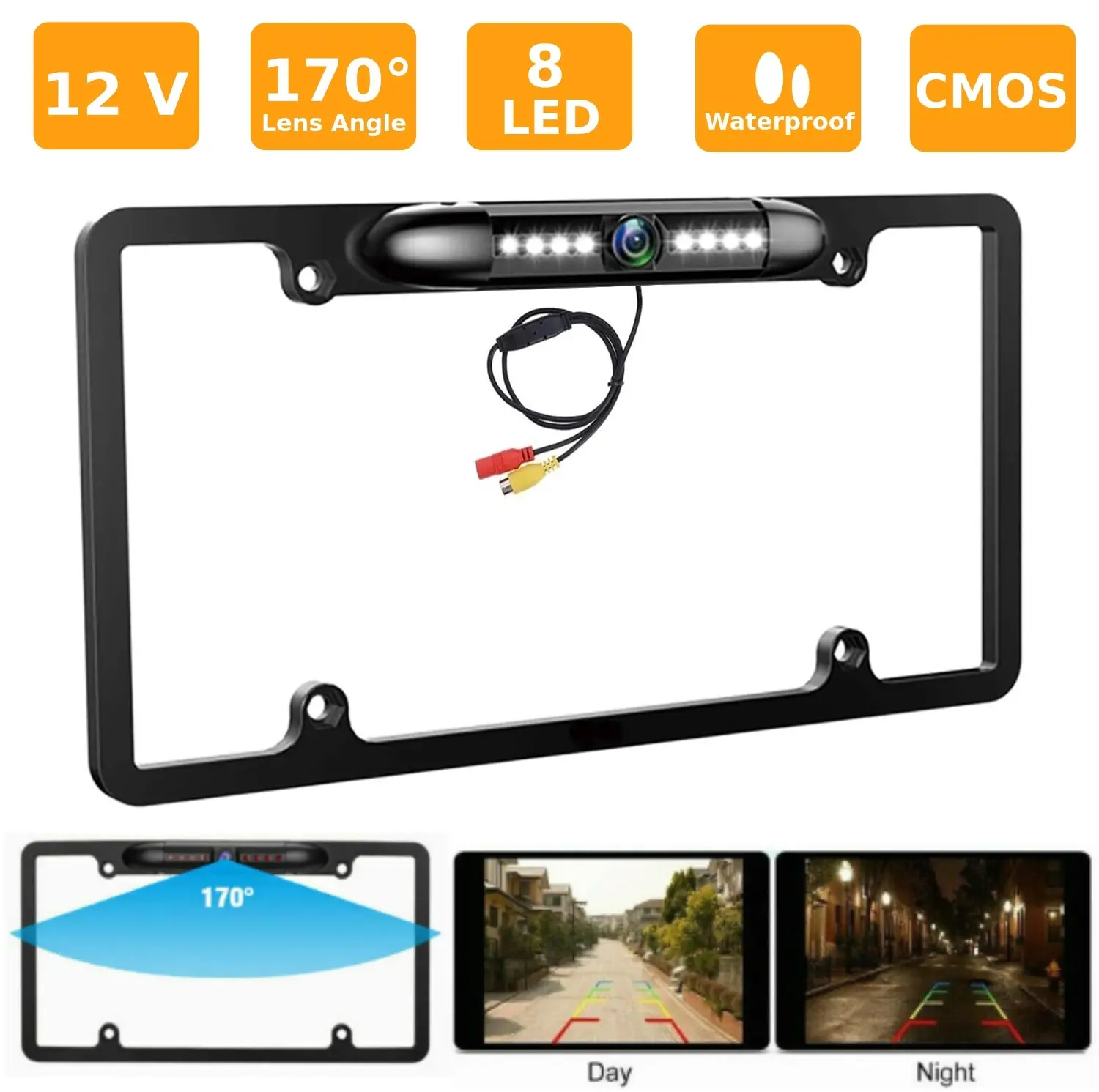 Wired Rearview & Backup Safety Monitor System for Alpine ILX-W650, 8-LED Wide Angle Waterproof Car Camera, 170° Viewing Angle, Monitor Screen & Wired Setup