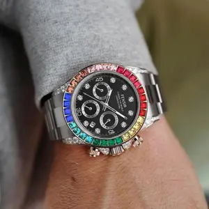 Luxurious Men's Watch with Colored Crystal Dial and Gold Finish, Skeleton Design, Royal Style for Business and Casual Occasions, High-Quality Chronograph, Perfect Gift for Any Occasion