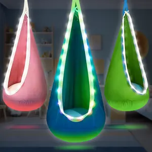 Hanging Hammock Bed with Glowing Feature, Inflatable Pillow Included, Hand Washable, Indoor/outdoor Relaxation, Thick Nylon/cotton Fabric, Three Colors Available, Hanging Swing Hammock