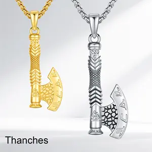 Thanches Viking Axe Necklace S925 Sterling Silver Protection Energy Norse Mythology Rune Desgin Amulet Jewelry for Men Women