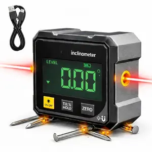 Magnetic Digital Laser Level & Angle Finder(3in1), Rechargeable 360° Dual Laser Gauge for Newbies & Solo Dwellers, Professional Alignment Tool for Woodworking Construction & Every Family