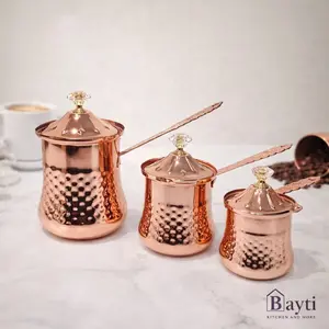 Bayti Stainless Steel Turkish Coffee Pot Set of 3 Copper Gold Silver Finish Elegant Design Durable Construction for Coffee Lovers