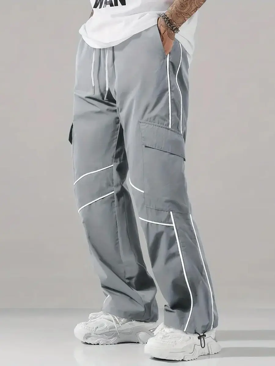 Men's Everyday Reflective Non-Transparent Cargo Pants - Casual, Monochromatic Style, Sleek Vibe for Errands, Casual Meetups and Day-to-Night Transition, Casual Men's Pants, Monochromatic Men's Pants