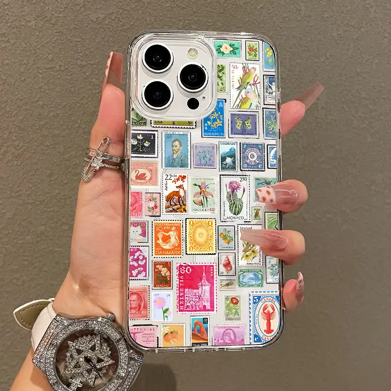 Soft Girl Magnetic Case for iPhone11/12/13/14/15/16/17/promax, Vintage Stamps Collage Lightweight, Drop-Proof, MagSafe Compatible | Perfect for Teen Girls