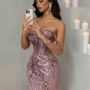 Purple Beaded Sequin High Slit Dress Formal Dress   Party dress