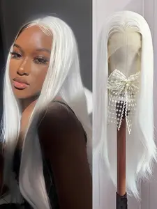 White Wig for Cosplay Long Straight Synthetic Wig Natural Hairline High Quality Heat Resistant White Color Lace Front Wigs Soft White Hair Halloween Makeup for Women Man Use 26 inch Straight Hair