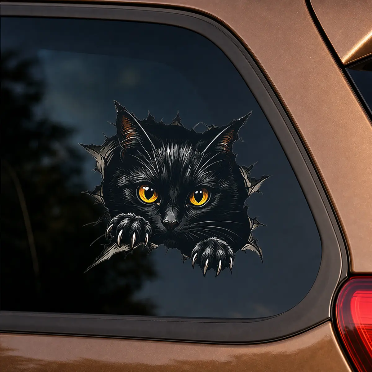 Black Cat Tearing Through Metal Car Window Decal, Waterproof Vinyl Sticker for Vehicle Glass