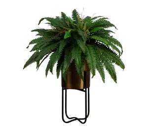 Nearly Natural 35" Artificial Boston Fern in Brass Planter