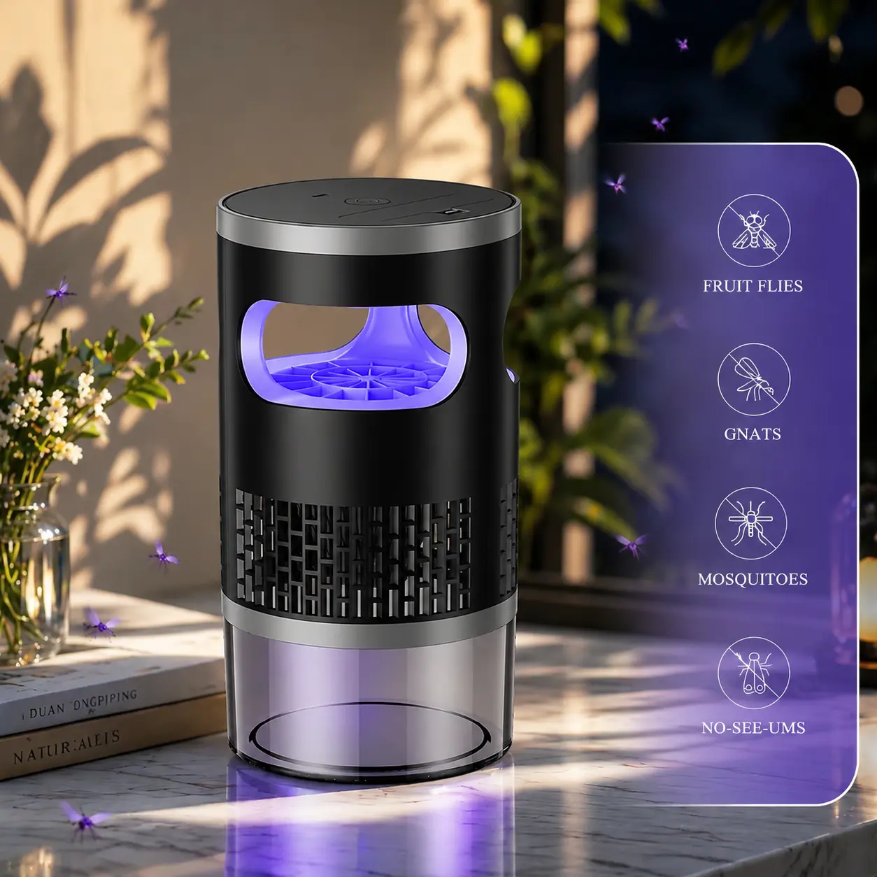 Upgraded Indoor Flying Insect Trap with UV Light and Suction Fan, Non-Zapping Bug Catcher, Plug-In Mosquito & Fly Bug Trap for Home, Kitchen, Bedroom, and Office