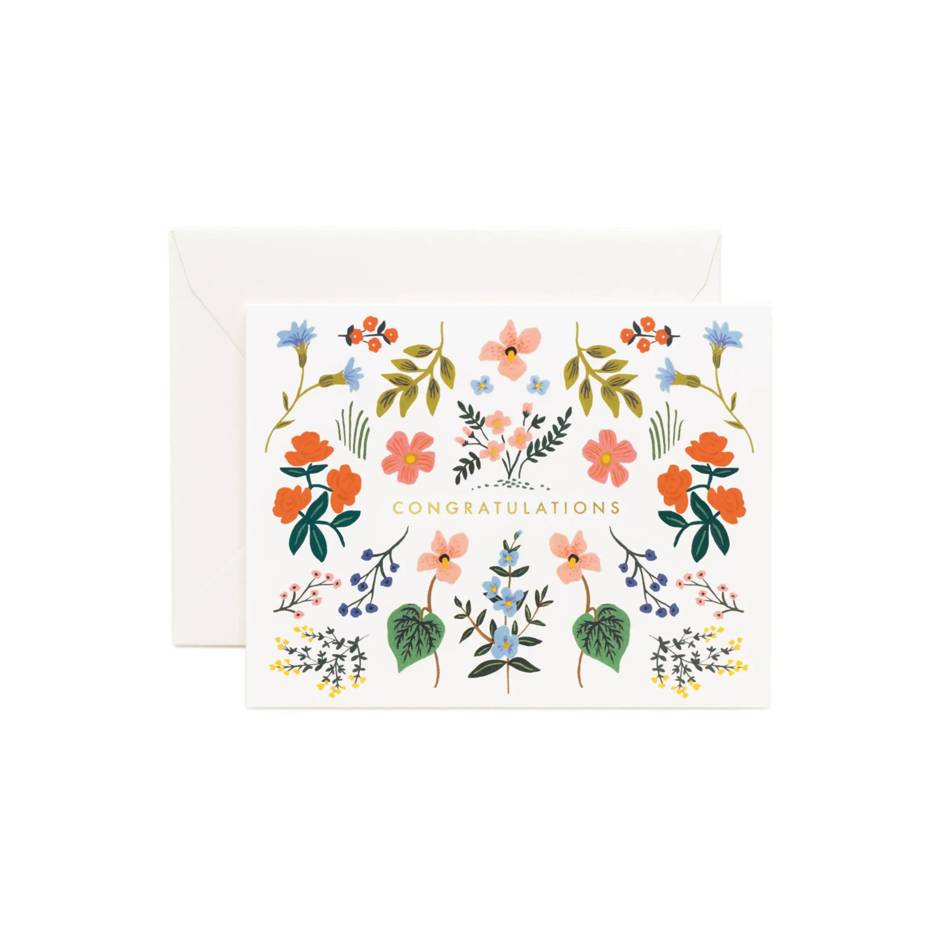 Rifle Paper Co. Wildwood Foil Stamped Celebration Card - Office Stationery, Blank Interior, Full-Color Print, Metallic Foil Accent