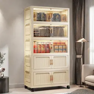 Stackable storage boxes with lids and wheels, available in 5/4/3 layers; foldable plastic storage cabinets; wheeled storage trolleys; suitable for bedrooms, living rooms, kitchens, and offices.