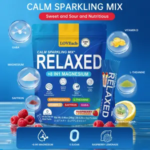 Relaxed Magnesium Supplement Drink Mix 8 in 1 Formula with GABA Saffron Ashwagandha L Theanine Vitamin D3 0 Calories 0 Sugar Sparkling Powder for Calm Mood Focus and Deep Sleep 30 Servings