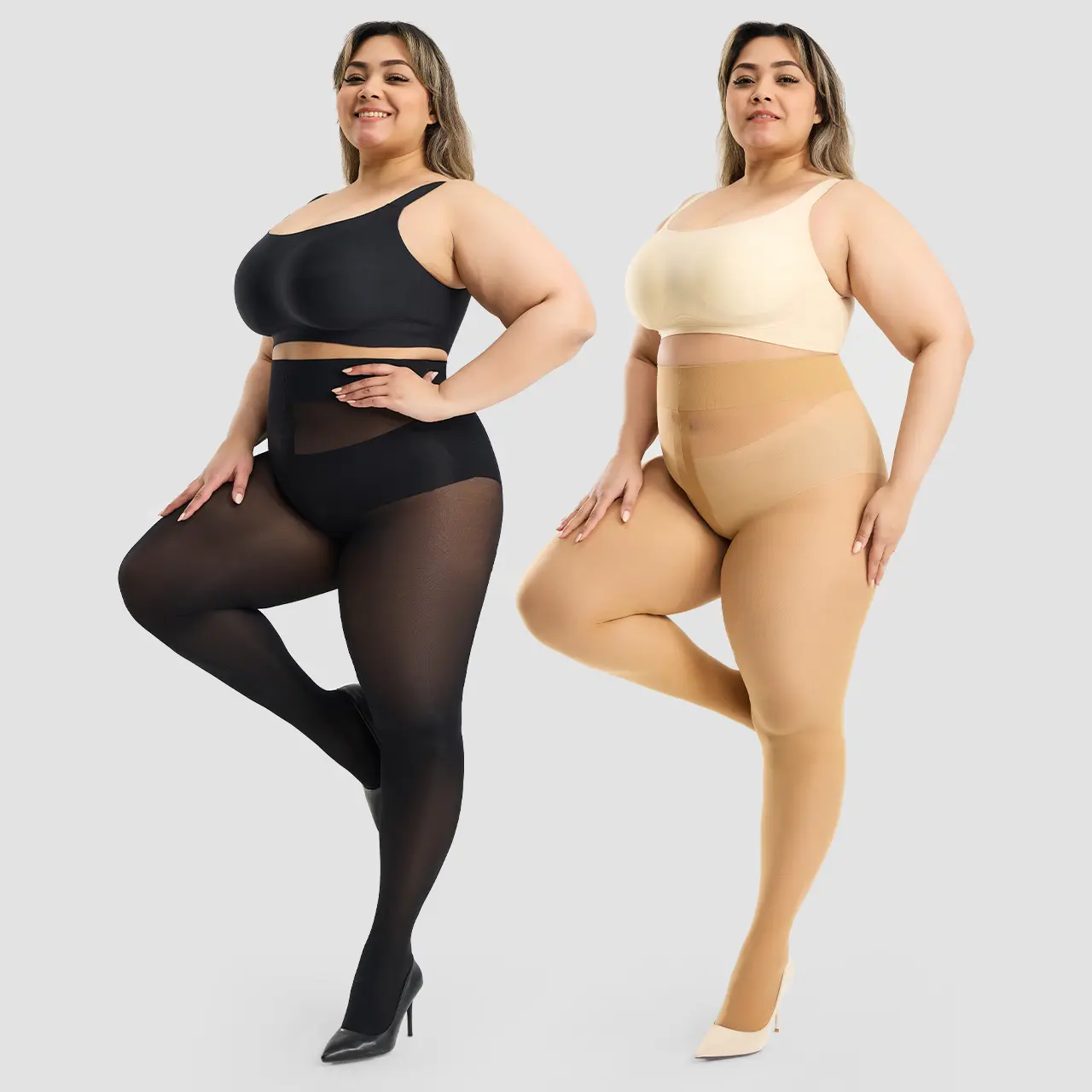 WiliW 2 Pairs 10D Ultra Sheer Tights for Women Plus Size Belly Control Top Tights with Reinforced Waist for Comfort & Elegance