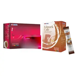 EDMARK Cafe Ginseng Coffee & Red Coffee Powder Sachet Coffee Drink Bundle - Organic Coffee Blend With Rose Petal Extract - Red Coffee Pods Cups Coffee's Lover Gifts - Pack of 2