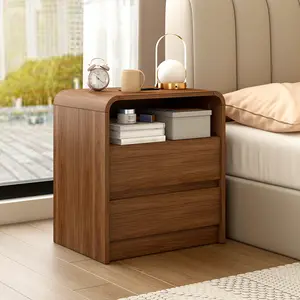 Messenya 23.6" Wide Nightstand with Charging Station | Curved Safety Corners | Modern Mid-Century Bedside Table for Bedroom & Office