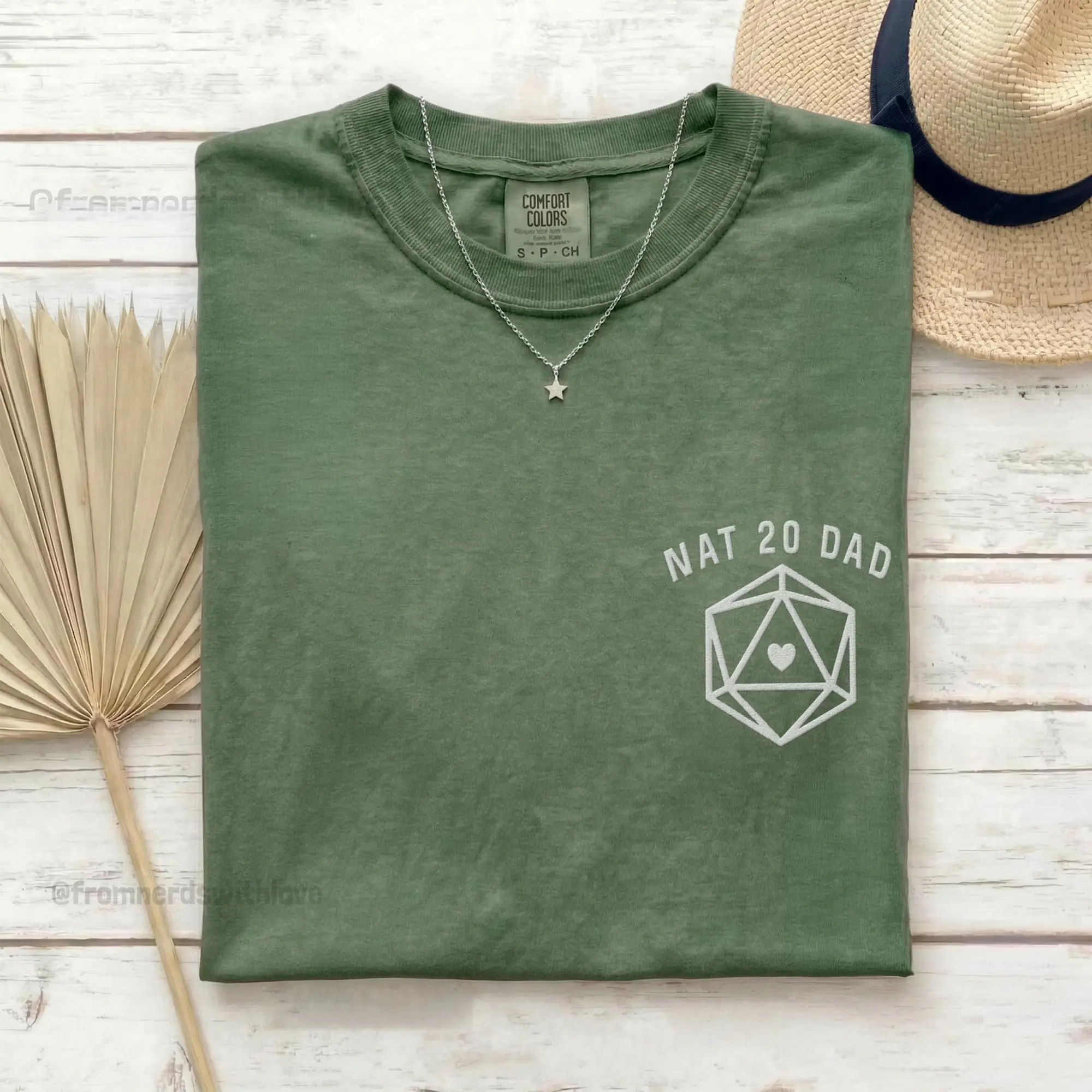 Embroidered Nat 20 Dad Tee, Comfort Colors Shirt, d20 Dice Gift for Father's Day, Boyfriend, Husband, Dad TTRPG Gamer, Tabletop RPG, Only Print
