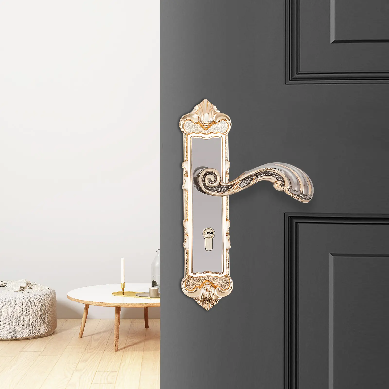 SHANGMAKEL European Vintage Door Handle Lock Set, Titanium Black Gold Antique Copper Finish for 35-45mm Interior Doors, Keyed Entry Retro Style, Door Security Lock