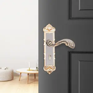 SHANGMAKEL European Vintage Door Handle Lock Set, Titanium Black Gold Antique Copper Finish for 35-45mm Interior Doors, Keyed Entry Retro Style