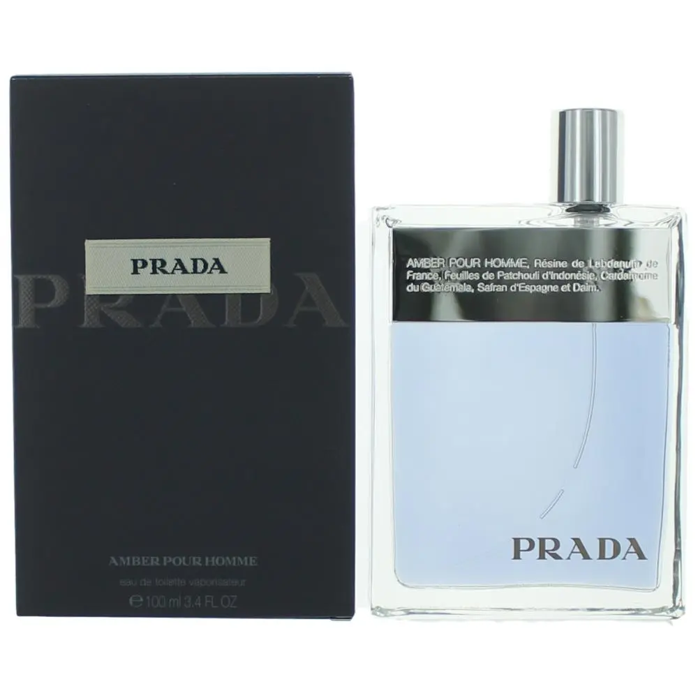 PRADA Amber Pour Homme, 3.4 oz Eau de Toilette Spray for Men, Cologne with French Amber, Patchouli, and Spanish Cedar Notes, 3 To 3.9 Fl Oz