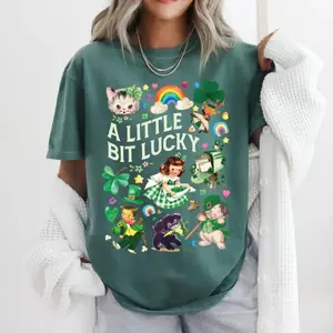 St. Patrick's Day Vintage Style T-Shirt, Retro St. Patrick's Day Shirt, Little Bit Lucky Tee, Women's St. Patrick's Shirt