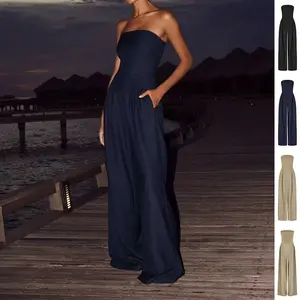 Strapless Wide-Leg Jumpsuit for Women – Elegant Summer Tube Top Romper with Pockets | Casual Vacation Outfit