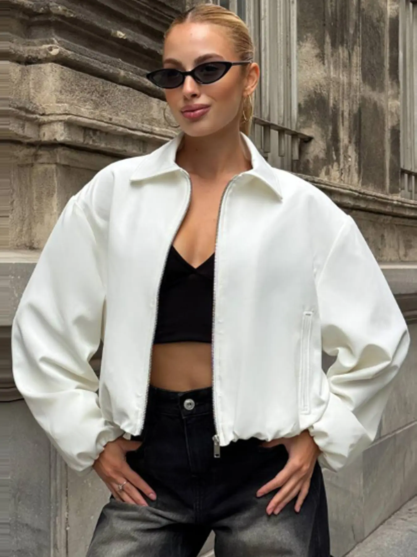 Casual Crop Oversized Puff Jacket Jacket Women's Jacket Spring 2026 Beige Khaki Black Outerwears Casual Fashionable Outerwear Zip-Up Lapel Collar Long Sleeve Tops Streetwear Outfits & Weekend Hangouts Coat Casual Jackets Zipper Jacket