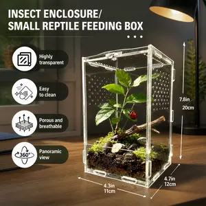 Acrylic jumping spider enclosure, transparent reptile and insect enclosure, well-ventilated and escape-proof.