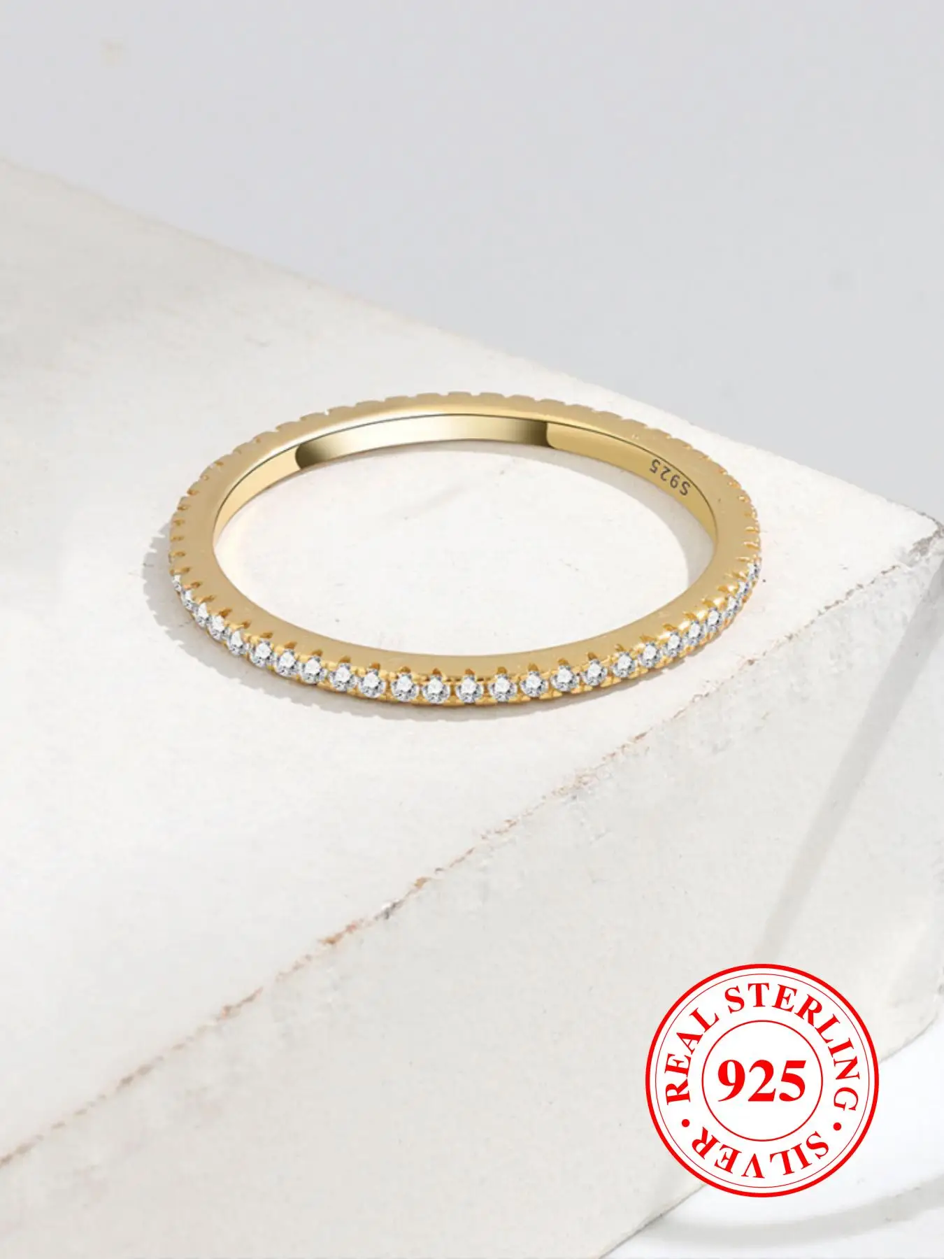 S925 Sterling Silver Minimalist Plain Rhinestone Inlaid Ring, Fashion Accessories for Women & Girls, Trendy All-match & Exquisite Jewelry As Gift