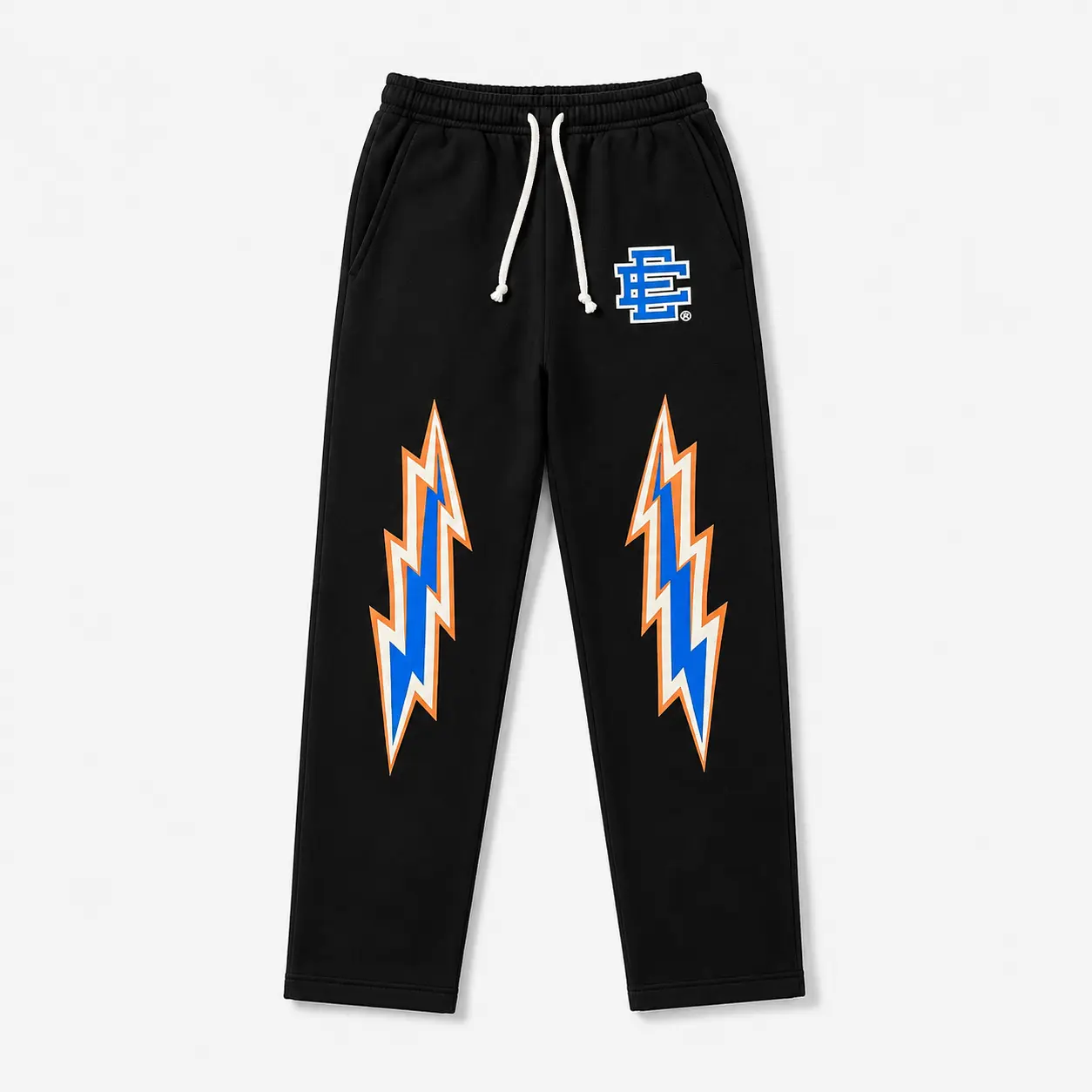 Eric Emanuel Men’s Bolt Graphic Sweatpants, Straight Leg Athletic Jogger Pants, Relaxed Streetwear Lounge Pants with Elastic Waist