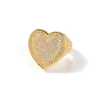 Baguette Heart Ring for Women Iced Out Charms for Fingers Prong Setting Micro Pave Real Copper Hip Hop Jewelry