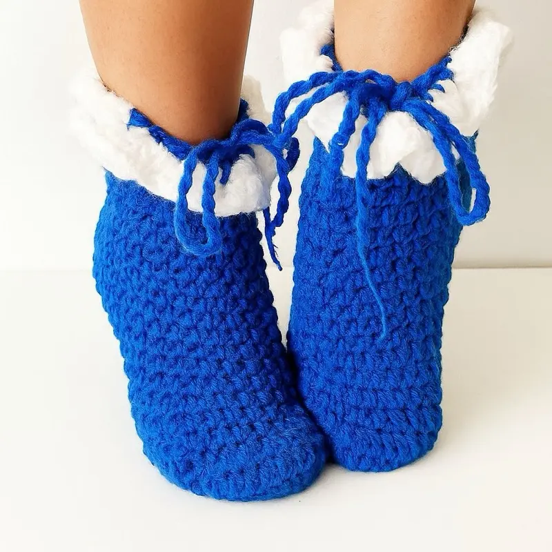 Handmade Crochet Ruffle Footies Socks - Unisex Comfortable & Stylish Blue & White Ruffled Design for Everyday Wear or Gifts