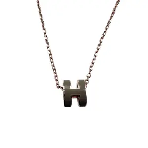 Pre-owned Hermes Mini Pop H Necklace Rose Gold Plated Chain/Grey H HMN06