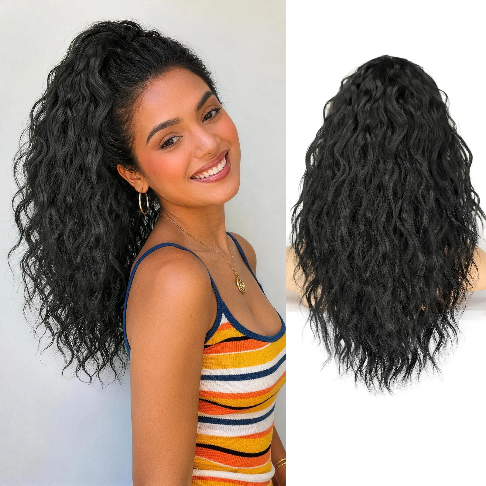 ORSUNCER Ponytail Extension 18" Curly Pony Tail Clip in Claw Short Ponytail Fluffy Natural Looking Synthetic Hairpiece for Women Easy To Go