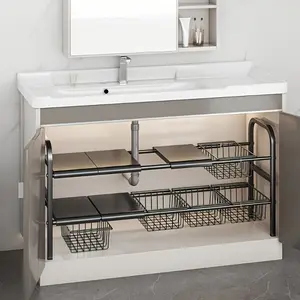 ASD 1pc 2-Tier Expandable Under Sink Storage Organizer- Adjustable Shelf with 5 Detachable Panels, 5 Baskets, And Customizable Design for Maximizing Space Under Kitchen And Bathroom Sinks shoe rack organizer dish drying rack bathroom organizer