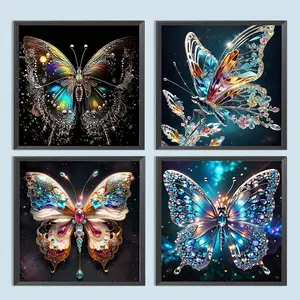 Butterfly Pattern DIY Diamond Art Painting Without Frame, 4 Counts DIY 5D Diamond Arts Painting Kit, Wall Art Decor For Home Living Room Bedroom