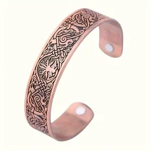 Vintage Tree of Life Magnetic Copper Cuff Bracelet - Intricate Open Design, Unisex Fashion Accessory for Parties & Banquets, Alloy Material with Polished Finish, Banquet Bracelet | Intricate Pattern | Alloy Bracelet