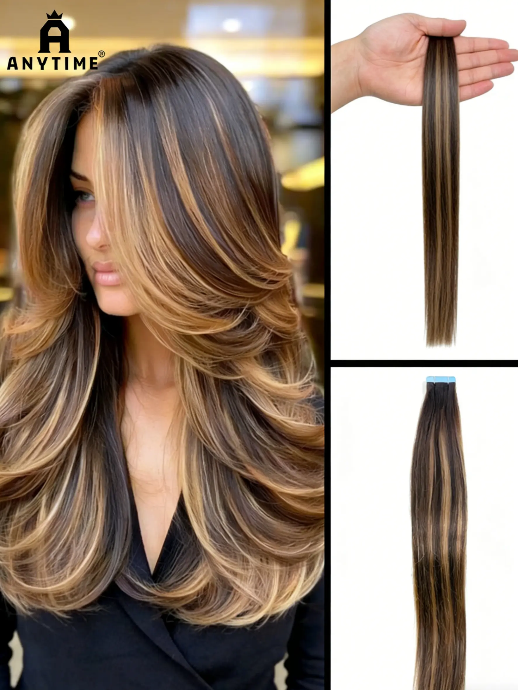 Invisible Seamless Human Hair Tape, 20pcs 50g Medium Length Wig, Natural Real Remy Hair for Women, Contemporary Fashion Style