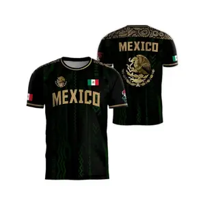 Men's Soccer Training Jersey, Mexico Football Shirt, Dark Patterned Round Neck Short Sleeve, Outdoor Activities, Casual Wear, Stylish Jersey