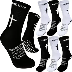 6 Pairs Cross Grip Soccer Socks Anti Slip with  Verse Religious  Socks with Rubber Dots for Yoga Football