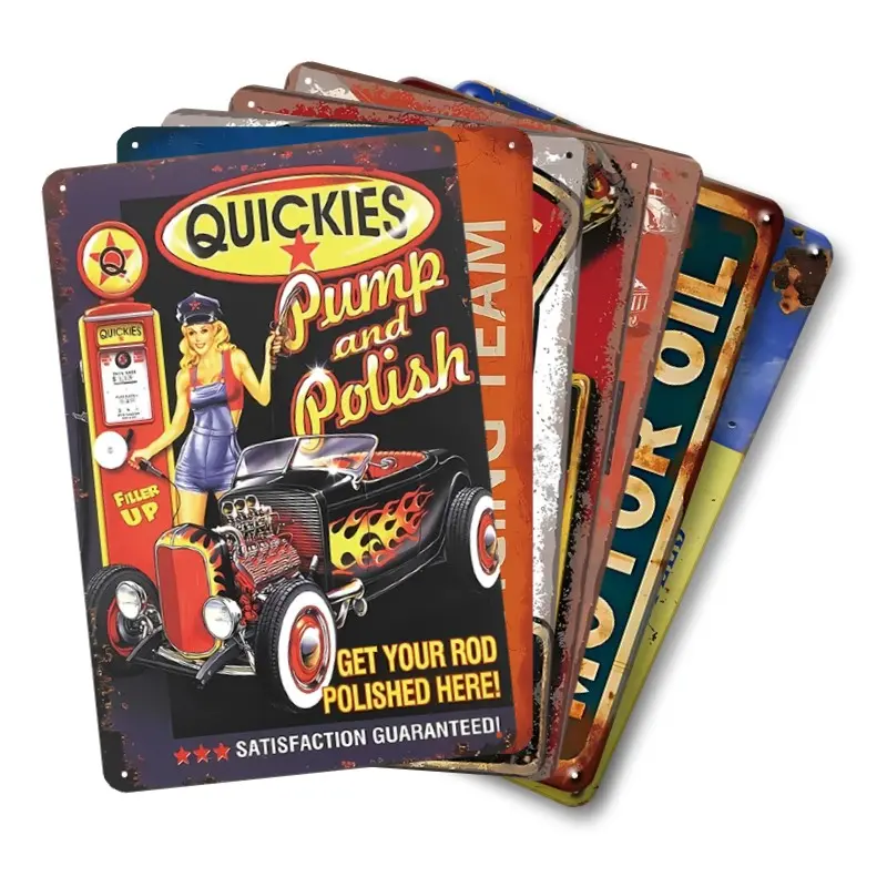 7pcs Gas Oil Themed Metal Signs Garage Decor Home Decoration Vintage Wall Art Poster 8x12 Inch HD Printing Retro Plaque Decorations For Man Cave