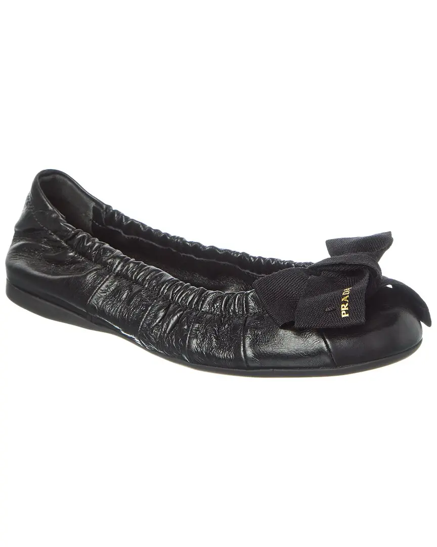 Prada Logo Leather Ballerina Flat