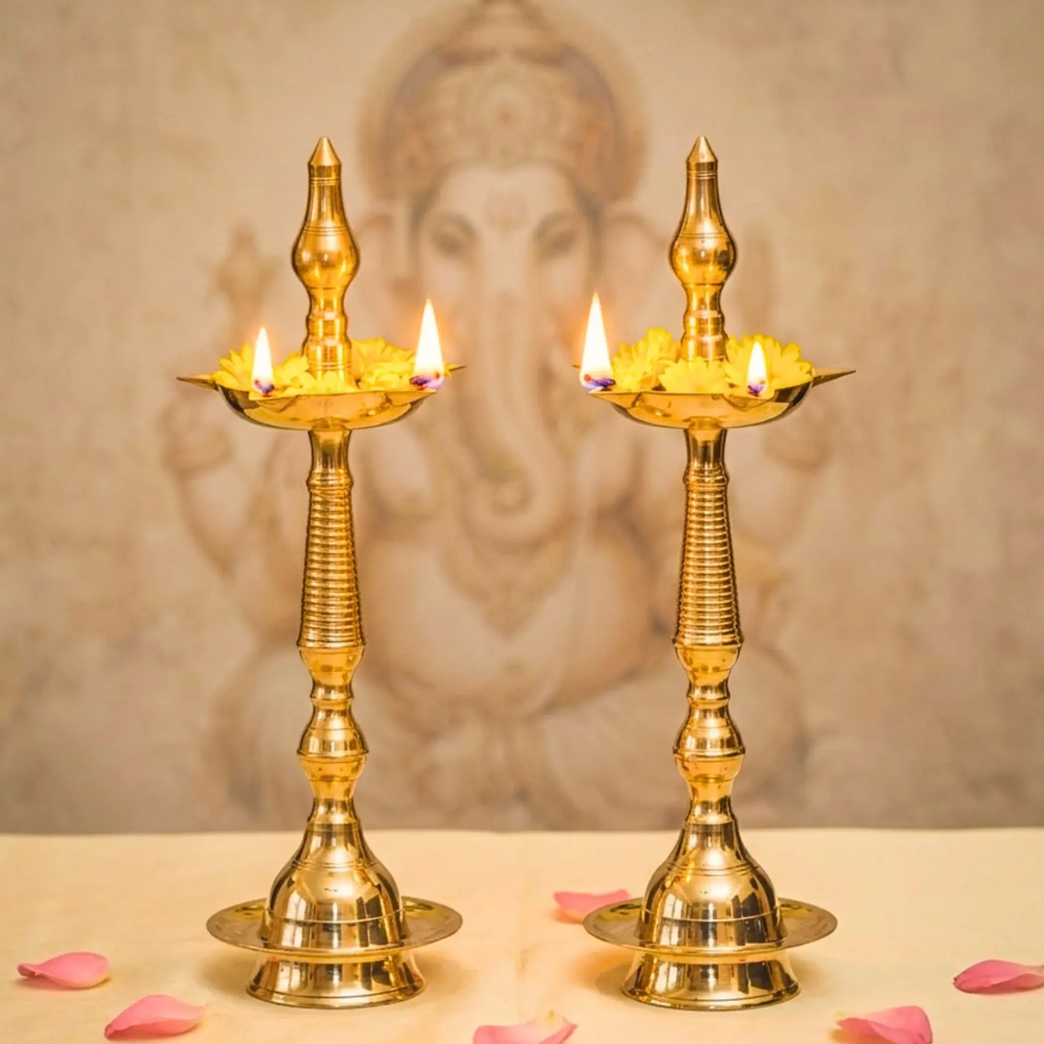 Sacred Brass Samai Diyas Set | Traditional Kerala Oil Lamps for Diwali, Pooja, Wedding | Cherish Spiritual Light | Varied Sizes